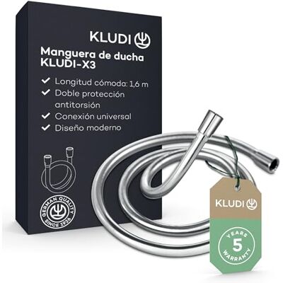 Kludi -X3 manguera ducha universal 1,60 m fácil de limpiar, flexo ducha con doble protección antitorsión, resistente a la torsión, conexión estándar, cromo Kludi -X3 manguera ducha universal 1,60 m fácil de limpiar, flexo ducha con doble protección antitorsión, resistente a la torsión, conexión estándar, cromo