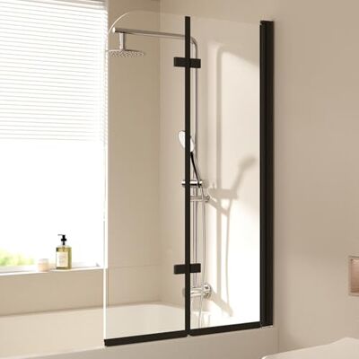 EMKE Mampara de ducha para bañera, 100 x 140 cm, color negro, accesorio plegable de 2 piezas, mampara de ducha para bañera, pared plegable de 6 mm, cristal de seguridad EMKE Mampara de ducha para bañera, 100 x 140 cm, color negro, accesorio plegable de 2 piezas, mampara de ducha para bañera, pared plegable de 6 mm, cristal de seguridad