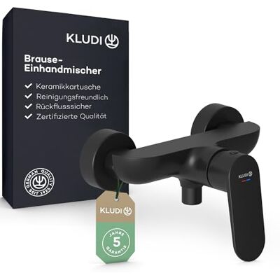 Kludi Grifo de ducha X1 para 1 consumidor, montaje en pared con conectores S, mezclador monomando con cartucho de cerámica de alta calidad, grifo mezclador de ducha en negro mate Kludi Grifo de ducha X1 para 1 consumidor, montaje en pared con conectores S, mezclador monomando con cartucho de cerámica de alta calidad, grifo mezclador de ducha en negro mate