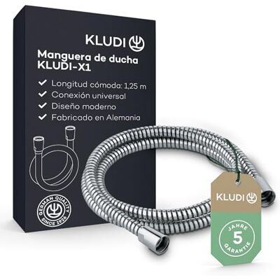 Kludi -X1 manguera ducha universal 1,25 m, flexo ducha con doble protección antitorsión, resistente a la torsión, conexión estándar, revestido de plástico con efecto metálico Kludi -X1 manguera ducha universal 1,25 m, flexo ducha con doble protección antitorsión, resistente a la torsión, conexión estándar, revestido de plástico con efecto metálico