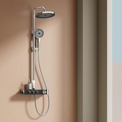 EMKE Sistema de ducha con termostato, sistema de ducha de lluvia cromado, con ducha de lluvia grande de 36 x 24 cm, 3 tipos de chorro, barra de ducha y manguera de altura ajustable, juego completo EMKE Sistema de ducha con termostato, sistema de ducha de lluvia cromado, con ducha de lluvia grande de 36 x 24 cm, 3 tipos de chorro, barra de ducha y manguera de altura ajustable, juego completo