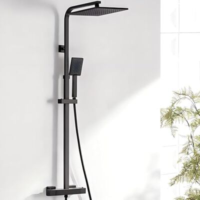 AuraLum Columna Ducha Termostática Negra con Grifo de Latón, Rociador Superior Cuadrado 254x254 mm, Alcachofa Ducha Grande, Barra Ajustable Compatible con Agujeros Existentes 729-1156 mm para Baño AuraLum Columna Ducha Termostática Negra con Grifo de Latón, Rociador Superior Cuadrado 254x254 mm, Alcachofa Ducha Grande, Barra Ajustable Compatible con Agujeros Existentes 729-1156 mm para Baño