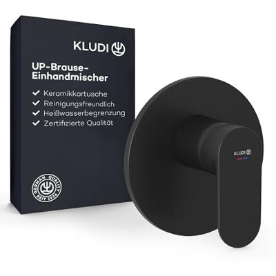 Kludi X1 Grifo de ducha empotrado con limitador de agua caliente, mezclador monomando con cartucho de cerámica de alta calidad para el baño, color negro mate, accesorios necesarios Slimbox Kludi X1 Grifo de ducha empotrado con limitador de agua caliente, mezclador monomando con cartucho de cerámica de alta calidad para el baño, color negro mate, accesorios necesarios Slimbox