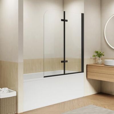 EMKE Mampara de ducha para bañera de 120 x 140 cm, color negro, 2 piezas, plegable, con cristal templado de seguridad de 6 mm, accesorio para bañera, pared plegable, mampara de ducha de cristal EMKE Mampara de ducha para bañera de 120 x 140 cm, color negro, 2 piezas, plegable, con cristal templado de seguridad de 6 mm, accesorio para bañera, pared plegable, mampara de ducha de cristal