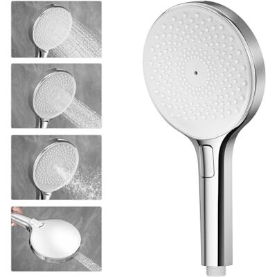 AuraLum Alcachofa de Ducha de Alta Presión Antical Cabezal de Ducha Grande de 140 mm 4 Modos Regulables y Ahorro de Agua Boquillas de Silicona Autolimpiables Acabado Cromado AuraLum Alcachofa de Ducha de Alta Presión Antical Cabezal de Ducha Grande de 140 mm 4 Modos Regulables y Ahorro de Agua Boquillas de Silicona Autolimpiables Acabado Cromado