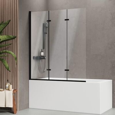 EMKE Mampara de ducha plegable para bañera, 120 x 140 cm, 3 piezas, color Cristal templado de 6 mm, giratorio 180°, fácil de limpiar, marco de aluminio, accesorio para bañera, mampara de ducha EMKE Mampara de ducha plegable para bañera, 120 x 140 cm, 3 piezas, color Cristal templado de 6 mm, giratorio 180°, fácil de limpiar, marco de aluminio, accesorio para bañera, mampara de ducha