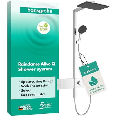 Sistema de Ducha Hansgrohe Raindance Alive Q - EcoSmart, Cromo, 8 l/min Sistema de Ducha Hansgrohe Raindance Alive Q - EcoSmart, Cromo, 8 l/min