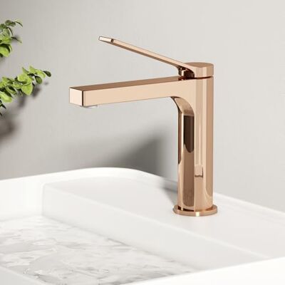 EMKE Grifo de baño de oro rosa, 195 x 173 x 46 mm, latón, cartucho de cerámica, grifo de baño, grifo mezclador de lavabo de fácil instalación, grifo con aireador, grifo de lavabo EMKE Grifo de baño de oro rosa, 195 x 173 x 46 mm, latón, cartucho de cerámica, grifo de baño, grifo mezclador de lavabo de fácil instalación, grifo con aireador, grifo de lavabo