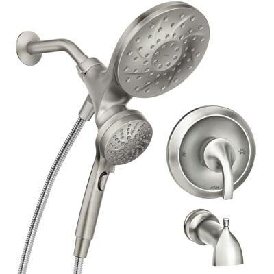 Moen Engage Magnetix Cabezal de ducha multifunción de níquel cepillado resistente a los puntos con mango de ducha, boquilla de bañera, manguera de metal y válvula, Moen Engage Magnetix Cabezal de ducha multifunción de níquel cepillado resistente a los puntos con mango de ducha, boquilla de bañera, manguera de metal y válvula,