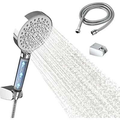 EMKE Alcachofa de ducha con manguera, ahorro de agua, aumenta la presión con filtro, manguera de 1,5 m y soporte, cabezal de ducha de ahorro con 6 tipos de chorro, aumenta la presión, juego de ducha EMKE Alcachofa de ducha con manguera, ahorro de agua, aumenta la presión con filtro, manguera de 1,5 m y soporte, cabezal de ducha de ahorro con 6 tipos de chorro, aumenta la presión, juego de ducha