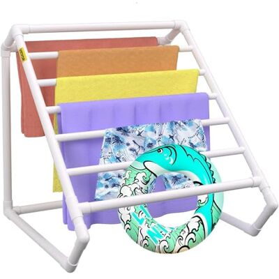VEVOR Toallero para piscina 8 barras, blanco, organizador de almacenamiento triangular independiente de PVC para exteriores incluye 8 clips para toallas, bolsa de malla, gancho para playa, piscina VEVOR Toallero para piscina 8 barras, blanco, organizador de almacenamiento triangular independiente de PVC para exteriores incluye 8 clips para toallas, bolsa de malla, gancho para playa, piscina