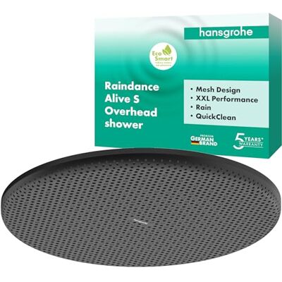 Hansgrohe Raindance Alive S rociador de ducha ahorro de agua (EcoSmart), ducha fija, cabezal de ducha lluvia con 1 tipo de chorro (PowderRain) para conexión pared y techo, negro mate, Hansgrohe Raindance Alive S rociador de ducha ahorro de agua (EcoSmart), ducha fija, cabezal de ducha lluvia con 1 tipo de chorro (PowderRain) para conexión pared y techo, negro mate,