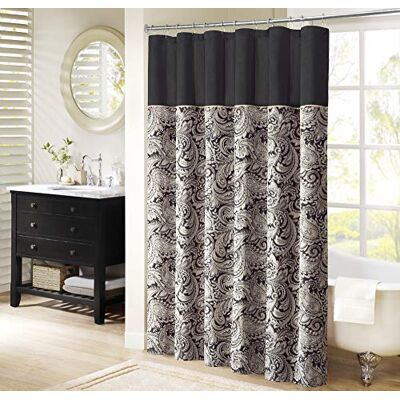 Madison Park Shower Curtain Paisley Jacquard Pieced Microfiber Faux Silk Aubrey-Cortina de Ducha (183 x 183 cm), Color Negro, Poliéster, W 72" x L 72" (1 Panels) Madison Park Shower Curtain Paisley Jacquard Pieced Microfiber Faux Silk Aubrey-Cortina de Ducha (183 x 183 cm), Color Negro, Poliéster, W 72" x L 72" (1 Panels)