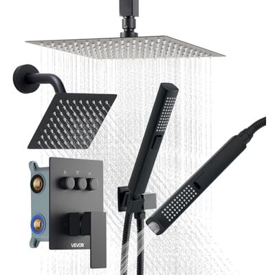 VEVOR Sistema de Ducha, Incluye Ducha de Lluvia de 25,4 cm, Cabezal de Pared de 15,24 cm, Cabezal de Lluvia Doble Giratorio 3 Funciones, Válvula de Latón y Kit de Embellecedor, Color Negro Mate VEVOR Sistema de Ducha, Incluye Ducha de Lluvia de 25,4 cm, Cabezal de Pared de 15,24 cm, Cabezal de Lluvia Doble Giratorio 3 Funciones, Válvula de Latón y Kit de Embellecedor, Color Negro Mate