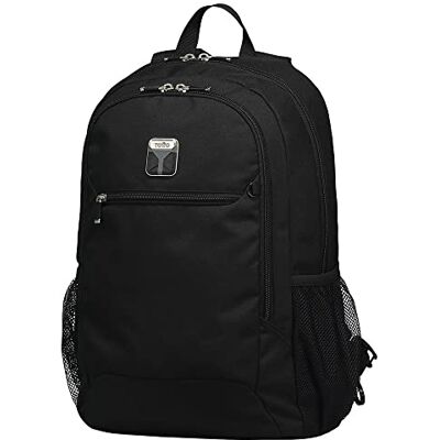 TOTTO Mochila para Ordenador Portátil de 14 Pulgadas, Modelo Ribonny, 3 Compartimentos, 2 Bolsillos para Botella, Organizador Interior con Llavero Extraíble, Espaldar Acolchado, Color Negro TOTTO Mochila para Ordenador Portátil de 14 Pulgadas, Modelo Ribonny, 3 Compartimentos, 2 Bolsillos para Botella, Organizador Interior con Llavero Extraíble, Espaldar Acolchado, Color Negro