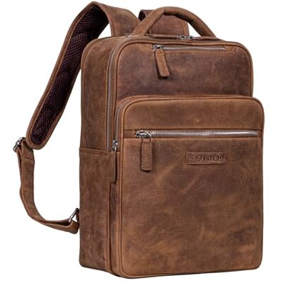 STILORD " Mochila Cuero Mujer Premium Compartimento Ordenador Portátil 14 Pulgadas Moderna Backpack de Cuero Auténtico de Tamaño Mediano para Trabajo y Ocio Color:samari marrón STILORD " Mochila Cuero Mujer Premium Compartimento Ordenador Portátil 14 Pulgadas Moderna Backpack de Cuero Auténtico de Tamaño Mediano para Trabajo y Ocio Color:samari marrón