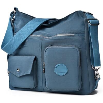 Dora & Liz Bolso hobo multiusos para mujer con RFID antirrobo, bolso cruzado de nailon impermeable, bolso de hombro, mochila convertible, Azul pálido, Large Dora & Liz Bolso hobo multiusos para mujer con RFID antirrobo, bolso cruzado de nailon impermeable, bolso de hombro, mochila convertible, Azul pálido, Large