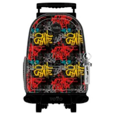 TOTTO Mochila Escolar con Ruedas, Modelo SKL L, Capacidad 25 L, Mochila Grande, Bolsillo Botella, Bomper Protector, Asa de Mano, Manija Telescópica, Resistente y Cómoda, Estampado Grafil TOTTO Mochila Escolar con Ruedas, Modelo SKL L, Capacidad 25 L, Mochila Grande, Bolsillo Botella, Bomper Protector, Asa de Mano, Manija Telescópica, Resistente y Cómoda, Estampado Grafil