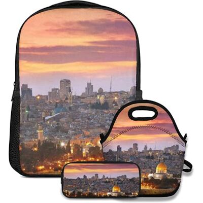 Alvaradod Conjunto de mochila para escuela, casco antiguo de Jerusalén Centro histórico de la ciudad Israel Crepúsculo Vista, con bolsa de almuerzo y mochila para adolescentes Alvaradod Conjunto de mochila para escuela, casco antiguo de Jerusalén Centro histórico de la ciudad Israel Crepúsculo Vista, con bolsa de almuerzo y mochila para adolescentes