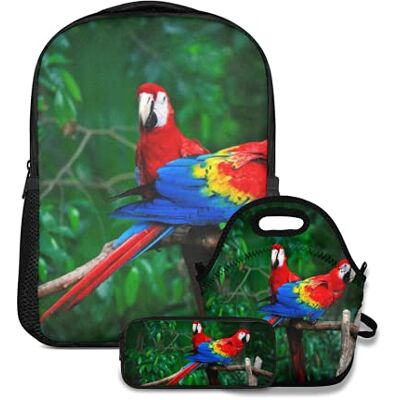 Alvaradod Juego de mochila escolar, loros, guacamayos, hermosos pájaros, selva colorida, con bolsa de almuerzo y estuche para lápices, para niñas, niños, adolescentes, bonita mochila escolar impermeable Alvaradod Juego de mochila escolar, loros, guacamayos, hermosos pájaros, selva colorida, con bolsa de almuerzo y estuche para lápices, para niñas, niños, adolescentes, bonita mochila escolar impermeable