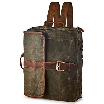 BRASS TACKS Leathercraft Mochila para Cámara y Portátil 15,6", de Lona Encerada y Cuero Crazy Horse, Resistente al Agua, Antirrobo con Puerto USB, Estilo Vintage, Verde BRASS TACKS Leathercraft Mochila para Cámara y Portátil 15,6", de Lona Encerada y Cuero Crazy Horse, Resistente al Agua, Antirrobo con Puerto USB, Estilo Vintage, Verde