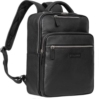 STILORD " Mochila Cuero Mujer Premium Compartimento Ordenador Portátil 14 Pulgadas Moderna Backpack de Cuero Auténtico de Tamaño Mediano para Trabajo y Ocio Color:negro STILORD " Mochila Cuero Mujer Premium Compartimento Ordenador Portátil 14 Pulgadas Moderna Backpack de Cuero Auténtico de Tamaño Mediano para Trabajo y Ocio Color:negro