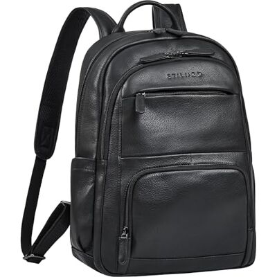 STILORD '' Grande Mochila Hombre Trabajo de Cuero Auténtico Backpack Travel Robusta Muchos Compartimentos para Portátil de 15,6-16' con Sujeción para Trolley, Color:Negro STILORD '' Grande Mochila Hombre Trabajo de Cuero Auténtico Backpack Travel Robusta Muchos Compartimentos para Portátil de 15,6-16' con Sujeción para Trolley, Color:Negro