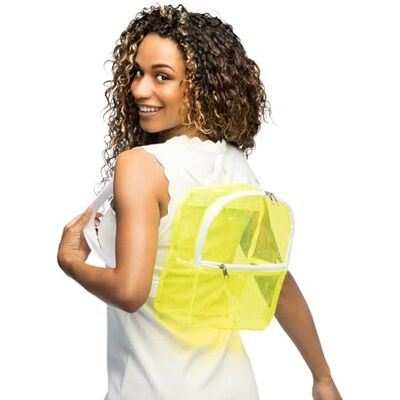 Boland Mochila transparente neón con tirantes ajustables, 2 compartimentos con cremallera, bolso para festivales, disfraces y fiestas temáticas Boland Mochila transparente neón con tirantes ajustables, 2 compartimentos con cremallera, bolso para festivales, disfraces y fiestas temáticas