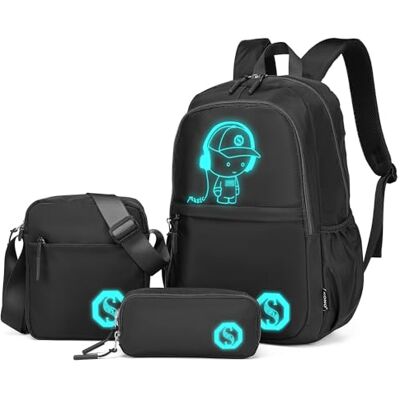 Kono Mochila Escolar Luminosa 3-en-1, Bolsa de Hombro y Estuche para Lápices para Chicos de Anime, Mochila para Portátil de 15.6" para Estudiantes Adolescentes Chicas (Negro) Kono Mochila Escolar Luminosa 3-en-1, Bolsa de Hombro y Estuche para Lápices para Chicos de Anime, Mochila para Portátil de 15.6" para Estudiantes Adolescentes Chicas (Negro)