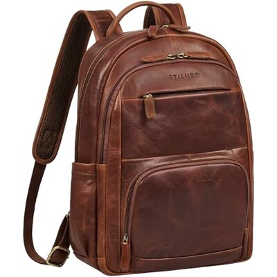 STILORD '' Grande Mochila Hombre Trabajo de Cuero Auténtico Backpack Travel Robusta Muchos Compartimentos para Portátil de 15,6-16' con Sujeción para Trolley, Color:Kara Cognac STILORD '' Grande Mochila Hombre Trabajo de Cuero Auténtico Backpack Travel Robusta Muchos Compartimentos para Portátil de 15,6-16' con Sujeción para Trolley, Color:Kara Cognac