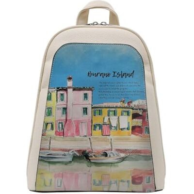 DOGO Femme Cuir Vegan Crème Fait Main et Mode Sac à dos Burano Island Motif DOGO Femme Cuir Vegan Crème Fait Main et Mode Sac à dos Burano Island Motif