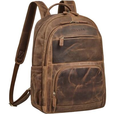 STILORD '' Grande Mochila Hombre Trabajo de Cuero Auténtico Backpack Travel Robusta Muchos Compartimentos para Portátil de 15,6-16' con Sujeción para Trolley, Color:marrón Medio STILORD '' Grande Mochila Hombre Trabajo de Cuero Auténtico Backpack Travel Robusta Muchos Compartimentos para Portátil de 15,6-16' con Sujeción para Trolley, Color:marrón Medio