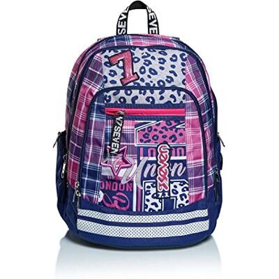 Seven Mochila, Advanced, CHEER GIRL Mochila acolchada, para adolescentes, niñas y niños, para la escuela, el deporte y el tiempo libre, funda para portátil, puerto USB, diseño italiano, rosa/Azul Seven Mochila, Advanced, CHEER GIRL Mochila acolchada, para adolescentes, niñas y niños, para la escuela, el deporte y el tiempo libre, funda para portátil, puerto USB, diseño italiano, rosa/Azul