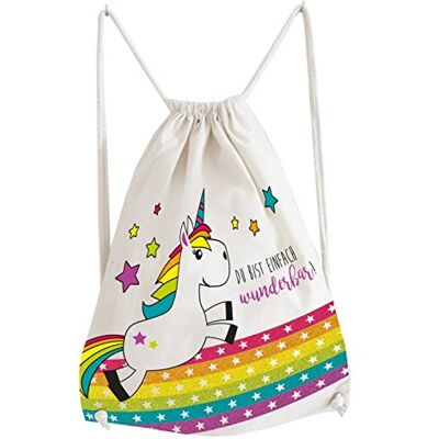 Gedalabels Turnbeutel Einhorn Bunt Wunderbar 33x42cm Bolsa de Cuerdas para el Gimnasio, 42 cm, (Multicolor) Gedalabels Turnbeutel Einhorn Bunt Wunderbar 33x42cm Bolsa de Cuerdas para el Gimnasio, 42 cm, (Multicolor)