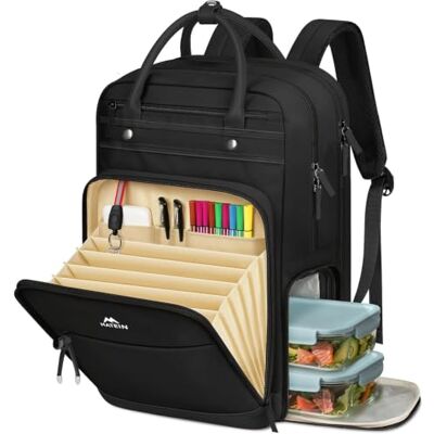 MATEIN Mochila Profesora Mujer con Compartimento de Almuerzo Desmontable Compartimento Térmico, Mochila Trabajo con Carpeta Clasificadora, Mochila Profesor para Universidad, Escuela, Oficina, Negro MATEIN Mochila Profesora Mujer con Compartimento de Almuerzo Desmontable Compartimento Térmico, Mochila Trabajo con Carpeta Clasificadora, Mochila Profesor para Universidad, Escuela, Oficina, Negro