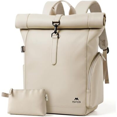 MATEIN HER Mochila Enrollable Mujer, Mochila Portatil Mujer Impermeable Mochila Portatil 15.6 con Estuche, Mochila Trabajo Mujer con Bolsillo Aislado, para Universidad, Trabajo y Viaje, Beige MATEIN HER Mochila Enrollable Mujer, Mochila Portatil Mujer Impermeable Mochila Portatil 15.6 con Estuche, Mochila Trabajo Mujer con Bolsillo Aislado, para Universidad, Trabajo y Viaje, Beige
