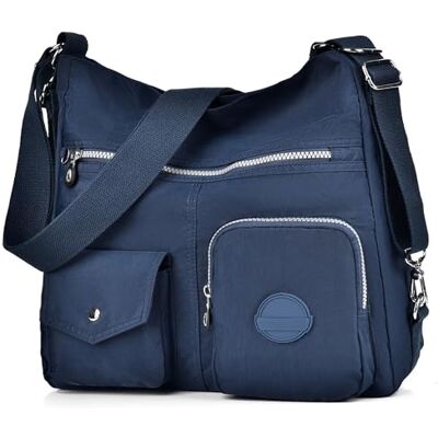 Dora & Liz Bolso hobo multiusos para mujer con RFID antirrobo, bolso cruzado de nailon impermeable, bolso de hombro, mochila convertible, Azul, Large Dora & Liz Bolso hobo multiusos para mujer con RFID antirrobo, bolso cruzado de nailon impermeable, bolso de hombro, mochila convertible, Azul, Large