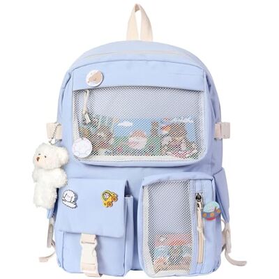 HORHEAR Mochila Kawaii con Lindos Pines Accesorios Alfileres Colgante de Animal de Peluche y Tarjetas de Dibujos Animados, Kawaii BackPack, Mochila Escolar(Style1-Azul claro) HORHEAR Mochila Kawaii con Lindos Pines Accesorios Alfileres Colgante de Animal de Peluche y Tarjetas de Dibujos Animados, Kawaii BackPack, Mochila Escolar(Style1-Azul claro)
