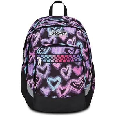 Seven Mochila Escolar ergonómica para Escuela, Deporte, Ocio, Mochila Escolar para niños y niñas, con Compartimento para Botellas, Acolchado, sostenible, Color Negro con Corazones Seven Mochila Escolar ergonómica para Escuela, Deporte, Ocio, Mochila Escolar para niños y niñas, con Compartimento para Botellas, Acolchado, sostenible, Color Negro con Corazones
