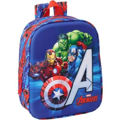 Safta Mochila Escolar Guardería Marvel Avengers 3D, Relieve Frontal con Hulk Iron Man y Capitán América, Compartimento Principal con Cremallera, Asa Superior, Mochila Niño, Medidas 22x10x27 cm Safta Mochila Escolar Guardería Marvel Avengers 3D, Relieve Frontal con Hulk Iron Man y Capitán América, Compartimento Principal con Cremallera, Asa Superior, Mochila Niño, Medidas 22x10x27 cm