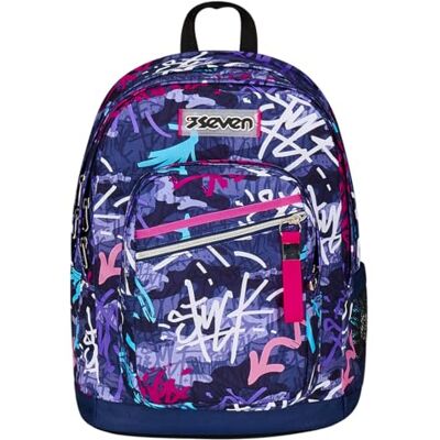 Seven Mochila doble compartimento New Fit, GraffitiMix, morado, bolsillo porta botella, Maxi capacidad, respaldo preformado, mochila escolar y viaje, niños y adolescentes, violeta, Talla única, Seven Mochila doble compartimento New Fit, GraffitiMix, morado, bolsillo porta botella, Maxi capacidad, respaldo preformado, mochila escolar y viaje, niños y adolescentes, violeta, Talla única,