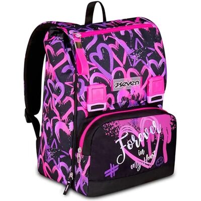 Seven Mochila doble compartimento extensible, rosa, gran capacidad, respaldo preformado, para niña y niña, escuela, Rosa, Talla única, Moderno Seven Mochila doble compartimento extensible, rosa, gran capacidad, respaldo preformado, para niña y niña, escuela, Rosa, Talla única, Moderno