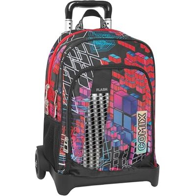 COMIX Flash – Mochila escolar con ruedas para niños y adolescentes, asa ajustable, trolley desmontable, correas acolchadas y ajustables, 2 compartimentos principales, bolsillo frontal, cierres de COMIX Flash – Mochila escolar con ruedas para niños y adolescentes, asa ajustable, trolley desmontable, correas acolchadas y ajustables, 2 compartimentos principales, bolsillo frontal, cierres de