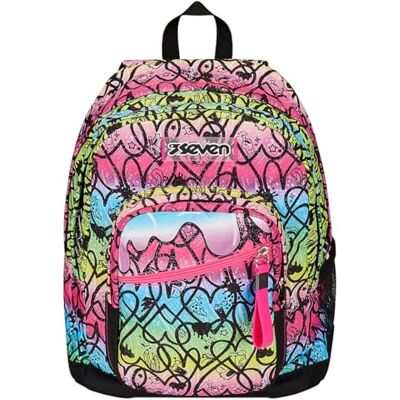 Seven Mochila doble compartimento New Fit, JumpLove, rosa, bolsillo porta botella, Maxi capacidad, respaldo preformado, mochila escolar y viaje, niños y adolescentes Seven Mochila doble compartimento New Fit, JumpLove, rosa, bolsillo porta botella, Maxi capacidad, respaldo preformado, mochila escolar y viaje, niños y adolescentes