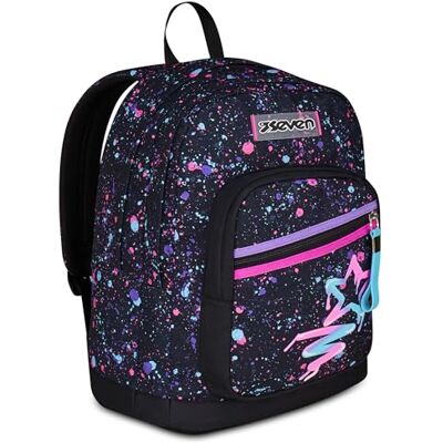 Seven New Fit Mochila escolar con compartimento para botellas, color morado y negro Seven New Fit Mochila escolar con compartimento para botellas, color morado y negro