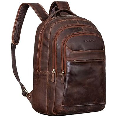 STILORD Mochila de Cuero 15,6 Pulgadas para Negocios y Oficina, Hombres y Mujeres Zamora Marrón STILORD Mochila de Cuero 15,6 Pulgadas para Negocios y Oficina, Hombres y Mujeres Zamora Marrón