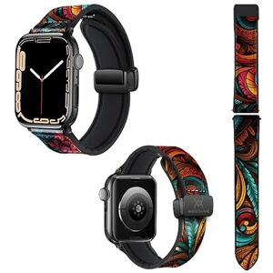 Watch & Me Correa Reloj para Apple IWatch 22 mm (38/40/41/42/44/45 mm) de Silicona y Cuero auténtico: Hoja Color Watch & Me Correa Reloj para Apple IWatch 22 mm (38/40/41/42/44/45 mm) de Silicona y Cuero auténtico: Hoja Color