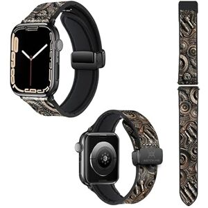 Watch & Me Correa reloj para Apple IWatch 22 mm (38/40/41/42/44/45 mm) de Silicona y Cuero auténtico: Mecánico Watch & Me Correa reloj para Apple IWatch 22 mm (38/40/41/42/44/45 mm) de Silicona y Cuero auténtico: Mecánico