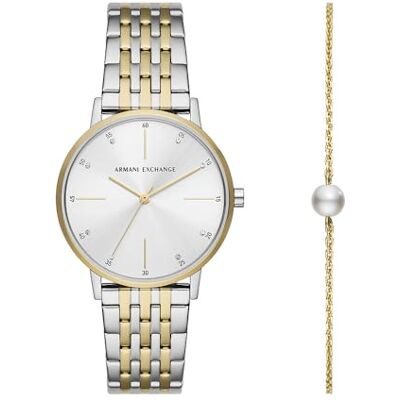 Giorgio Armani Orologio da donna, Movimento al quarzo a tre lancette e cassa da 36 mm con cinturino in acciaio inossidabile, Conjunto tono plata y tono oro Giorgio Armani Orologio da donna, Movimento al quarzo a tre lancette e cassa da 36 mm con cinturino in acciaio inossidabile, Conjunto tono plata y tono oro