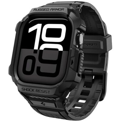 Spigen Funda Rugged Armor Pro con correa para Apple Watch 11/10(46mm) Funda de TPU resistente con correa ajustable y detalles de fibra de carbono para el modelo 2025/2024 Negro Mate Spigen Funda Rugged Armor Pro con correa para Apple Watch 11/10(46mm) Funda de TPU resistente con correa ajustable y detalles de fibra de carbono para el modelo 2025/2024 Negro Mate